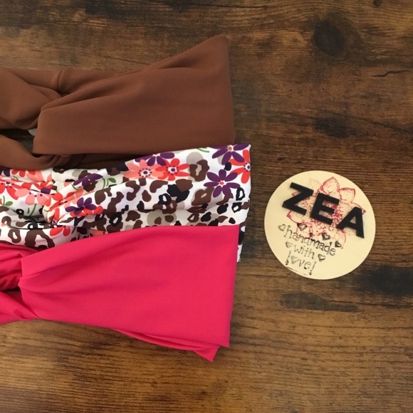 Twist headband three set brown, floral and magenta - Picture 1 of 2